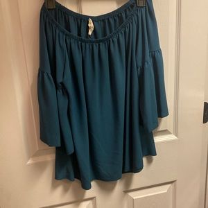 Dark green off shoulder boho blouse